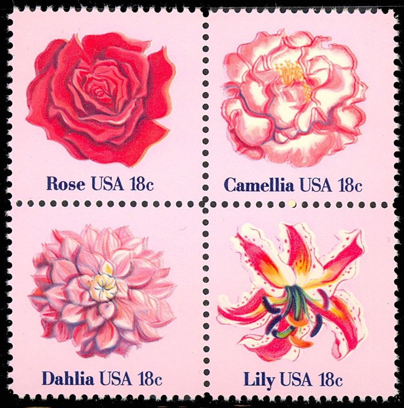 Flower Love Issue PACK OF FIVE Blocks (20 stamps) 18 Cent Stamps Scott 1876-79 