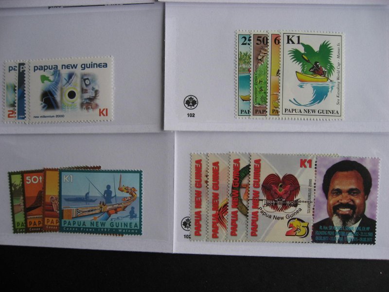 Papua New Guinea 16 different MNH 1995-2000 era sets in sales cards,very topical
