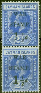 Cayman Islands 1917 1 1/2d on 2 1/2d Dp Blue SG54a No Fraction Bar in Pair wi... 