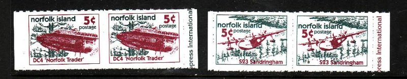 Norfolk Island-Sc#670-1-two unused NH pairs from the booklet panes-Planes-1999