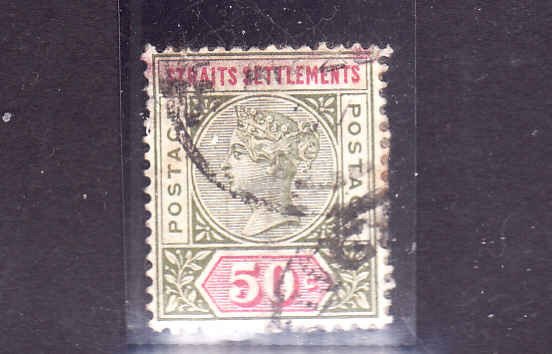 Straits Settlements-Sc #87-used-50c ol grn & car-1892-99-