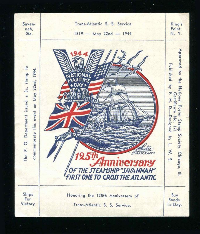 1944 125th Anniversary of the SS Savannah National Poster Stamp Society 171