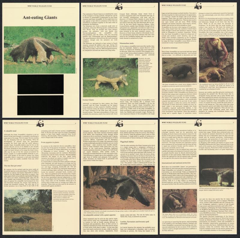 Paraguay WWF Anteater Armadillo Wild Animals Ant-eating Giants 4v Info Pages