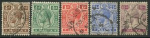 MALTA Sc#49-51, 53, 58 1914-21 KGV ¼p-6p Five Stamps Wmk 3 Used