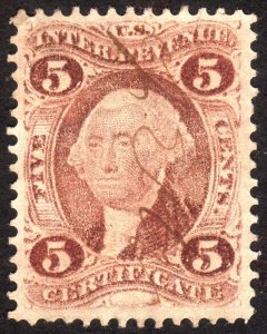 1862, US 5c, Used, Double transfer, well centered, Sc R24c