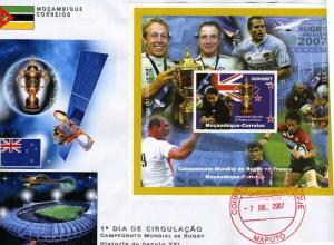 Mozambique 2007 CONCORDE Rugby World Cup New Zealand Team s/s Imperf. in FDC