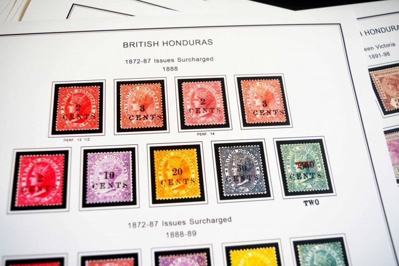 COLOR PRINTED BRITISH HONDURAS 1866-1973 STAMP ALBUM PAGES (27 illustr. pages)