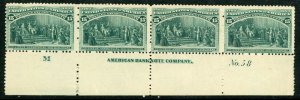 USA 1893 Columbian 15¢ Columbus Plate # Strip of 4 Scott # 238 MNH D83