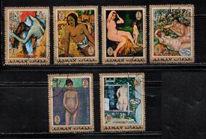 AJMAN Lot Of 5 Used Nudes By Various Artists - Nude Art Paintings On Stamps 27