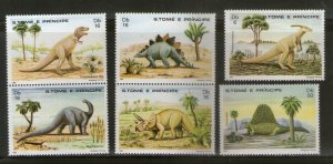 St. Thomas & Prince Islands 1982 Dinosaurs Pre Historic Animals Sc 664-69 MNH
