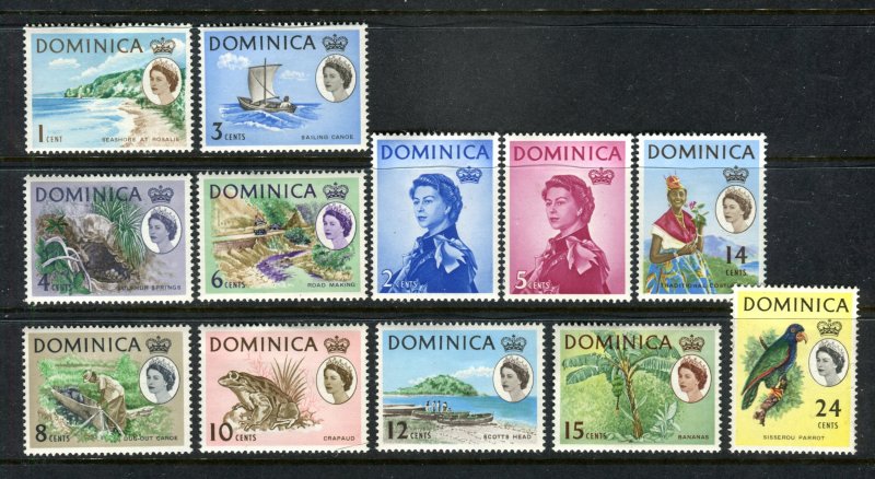 Dominica 1963 QEII. Short set to 24c. Mint Hinged. SG162/173.