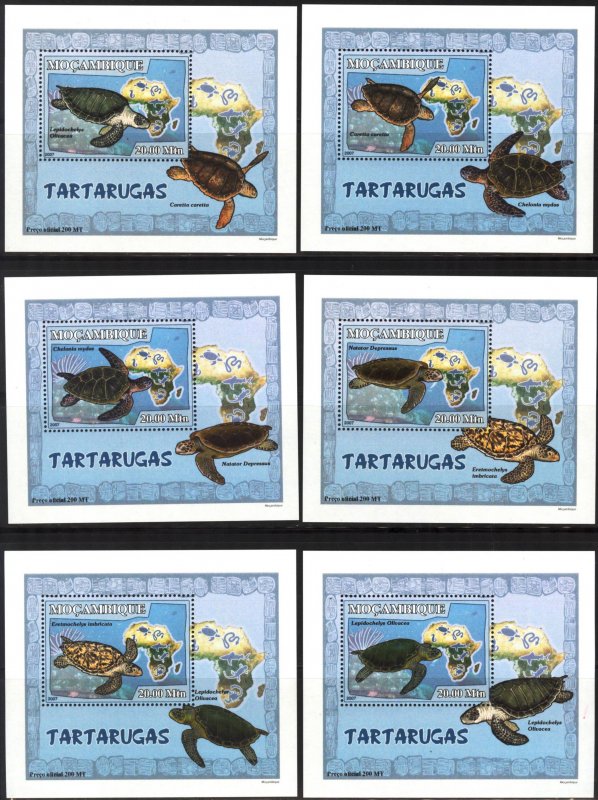 {135} Mozambique 2007 Turtles 6 S/S Deluxe MNH**