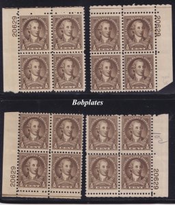 BOBPLATES #704 Washington Matched Set of Plate Blocks 20605 F-VF NH SCV=$40+