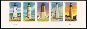 US 4795b New England Coastal Lighthouses imperf NDC plate strip 5 MNH 2013