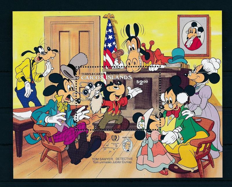 [22179] Caicos Islands 1985 Disney Characters, 150th Birthday Mark Twain MNH