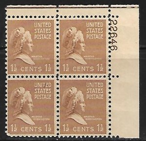 #805 Presidential  Upper Right Plate Block #22646 F VF NH  SCV=$.50