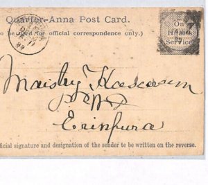 INDIA Official ON HM SERVICE Stationery Card 1889 Squared Circle {samwells}PJ245