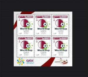Stamps.  Soccer World Cup in Qatar 2022, Djibouti 2022 year, sheet 8stamps perf