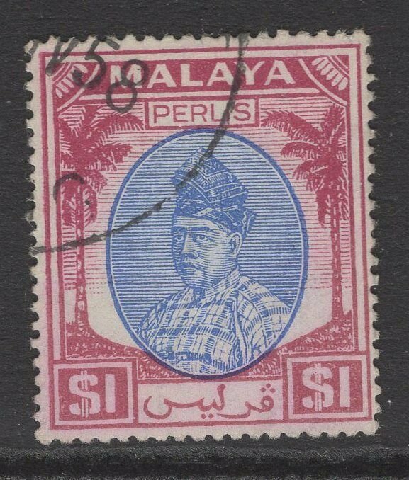 MALAYA PERLIS SG25 1951 $1 BLUE & PURPLE FINE USED