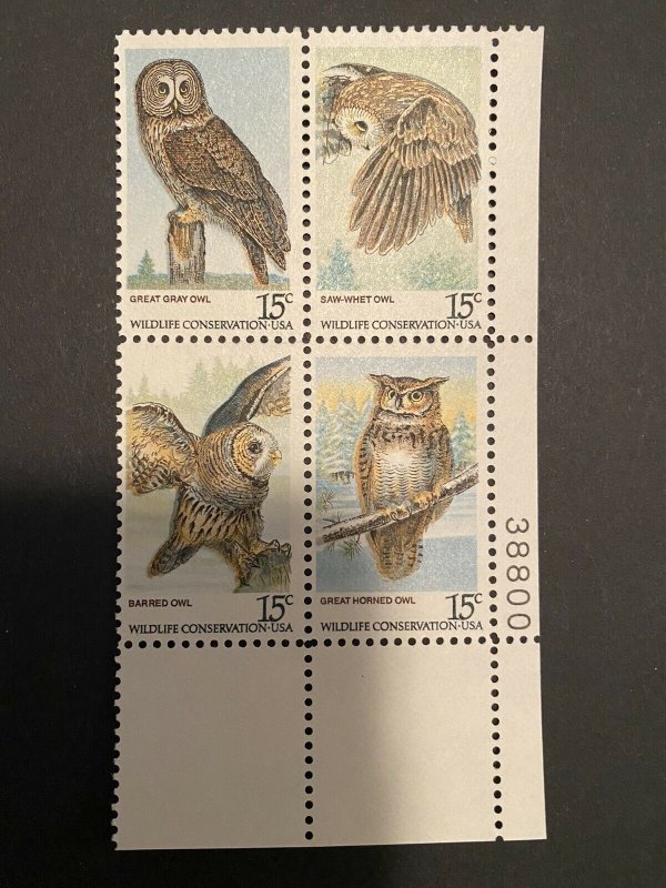 US Stamps-SC# 1760 - Owls -  PB 4  - 15 Cent - MNH - SCV = 1.40