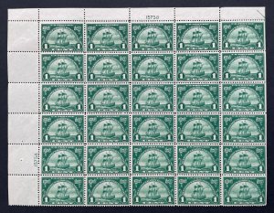 6￼14 HUGUENOT-WALLOON TERCENTENARY Partial Sheet of 30 US 1¢ Stamps MNH 1924