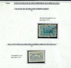 P3100 - SPAIN, CIVIL WAR, REPUBLICAN ZONE, 2 BENEFIT STAMPS, TRAINS SUBJECT.-