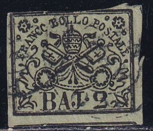 Italy Roman States 1852 Sc 3a SCV 16.00 Stamp Used NG