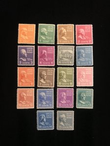 803 to 820 MNH US set of 18 Prexy's, 1 cent to 15 cent varieties