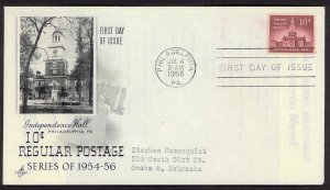 U.S.A. SC#1044 10c Independence Hall - ArtCraft (1956) FDC