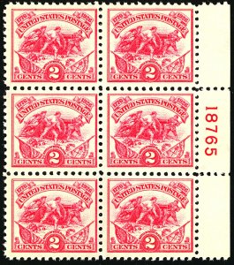 U.S. #629 MINT PL# BLOCK OF 6 OG NH