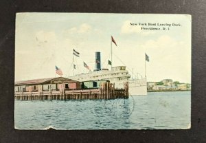 1912 New York Boat Leaving Dock Postcard Cover Providence Rhode Island