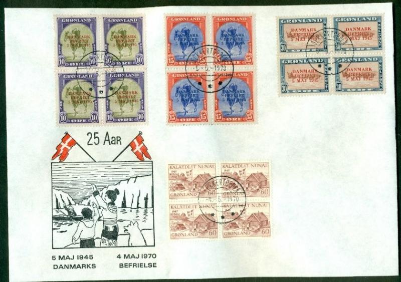 GREEENLAND 1970, 22a-27a, Complete set of WRONG COLOR Liberation Ovpts on covers