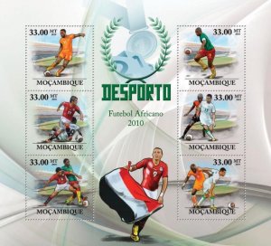 MOZAMBIQUE - 2010 - African Footballers - Perf 6v Sheet - Mint Never Hinged