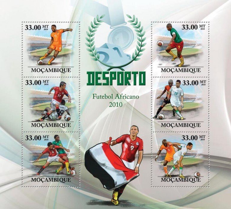MOZAMBIQUE - 2010 - African Footballers - Perf 6v Sheet - Mint Never Hinged