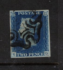 Great Britain #2 (SG #5) Very Fine Used With Black Maltese Cancel Plate 2 E-D