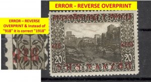 BOSNIA-SHS YUGOSLAVIA-MH STAMP, 20h-ERROR-REVERSE OVERPRINT ... -LOOK SCAN-1918.