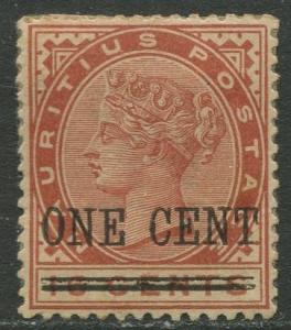 Mauritius - Scott 90 - QV Overprint -1893 - MH - Single 1c on a 16c Stamp