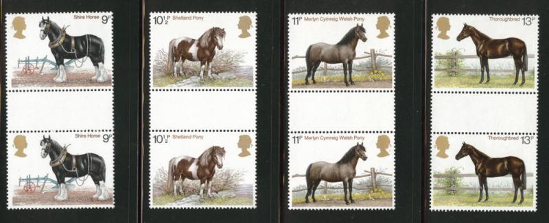 Great Britain Scott 839-42 MNH** 1978 Horse set gutter pairs