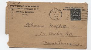 1911 Cohoes NY 2ct postal savings official cover to Mount Vernon IL [y8842]