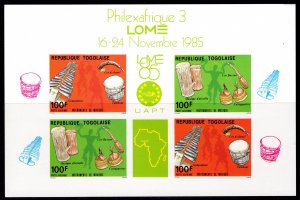 Togo 1985 Sc#C538a TRADITIONAL INSTRUMENTS PHILEXAFRICA PAIR DELUXE SOUVENIR MNH