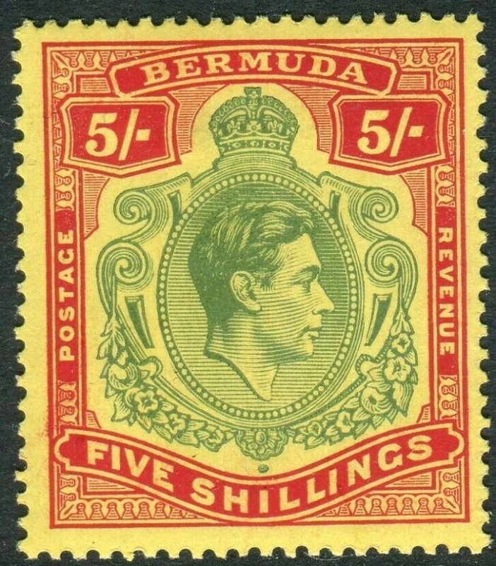 BERMUDA-1938-53 5/- Green & Red/Yellow.  A mounted mint example Sg 118