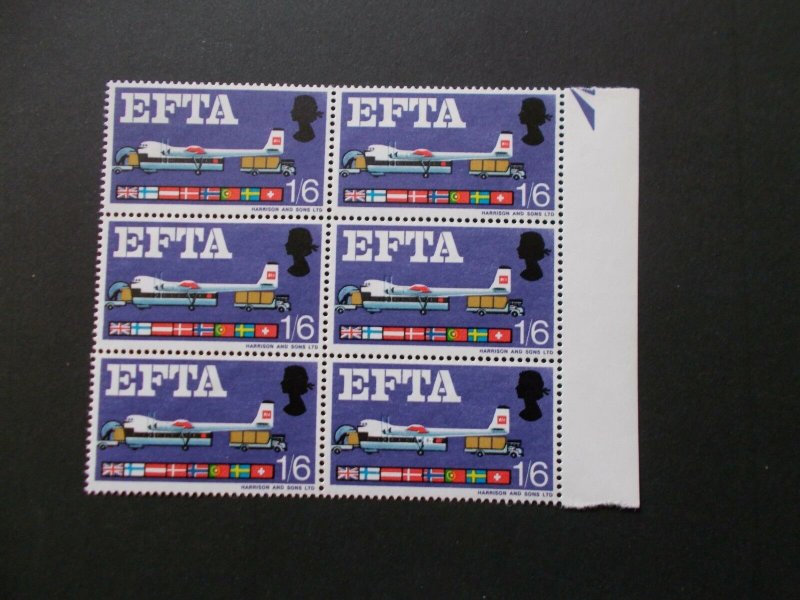 1967 EFTA 1/6- Ordinary Broken Strut Variety SG Spec 716h Marginal Blk 6 Cat £40 
