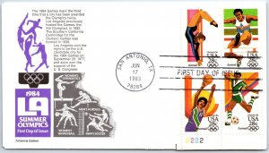 US FIRST DAY COVER 1984 ATHENS OLYMPICS PLATE BLOCK OF 4 ON ARISTOCRAT CACHET B