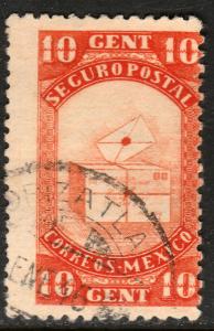 MEXICO G4, 10cents INSURED LETTER. USED. F-VF (969)