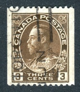 Canada 1912 KGV. COIL. 3c brown. Used. P12 x Imperf. SG218a.