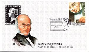 SCHALLSTAMPS CHILE 1990 CACHET FDC COVER COMM 150 YRS BLACK PENNY SPECIAL CANC