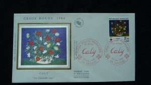 art paintings flowers by Caly Red Cross FDC France 1984 (ref 58167)