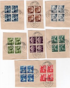 GERMANY FRENCH OCC RHINE PALATINATE 1947-1948 6N1-6N15 VFU BLOCKS OF 4 ON PIECES