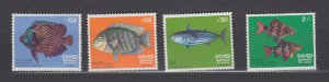 J40827 JL Stamps 1972 sri lanka set mnh #473-6 fish