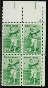 1981 Bobby Jones Golfer Plate Block Of 4 18c Postage Stamps, Sc# 1933, MNH, OG